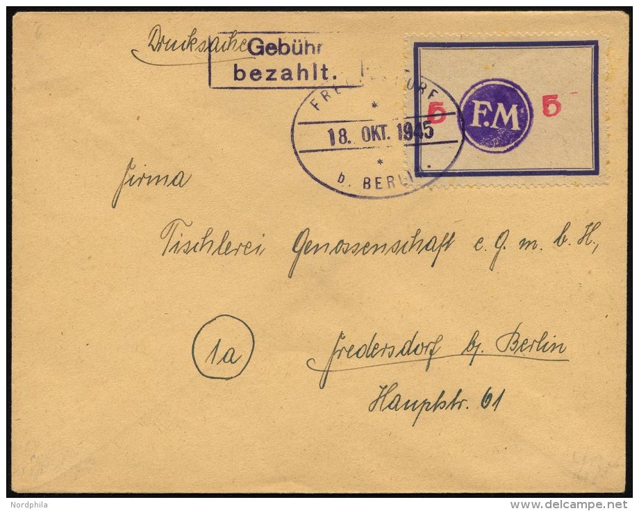 FREDERSDORF Sp 170F BRIEF, 1945, 5 Pf., Rahmengröße 43x31.5 Mm, Große Wertziffern, Mit Abart Wertziffer - Postes Privées & Locales