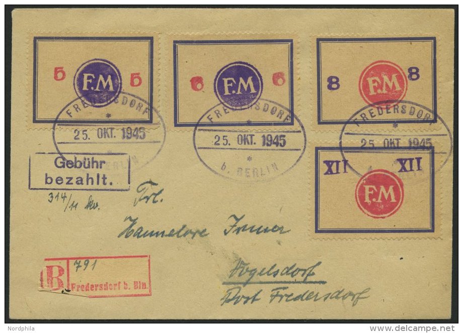 FREDERSDORF Sp BRIEF, 1945, 5 - XII Pf., Rahmengröße 43x31.5 Mm, Große Wertziffern, 5 - 8 Pf. Mit Abart - Postes Privées & Locales