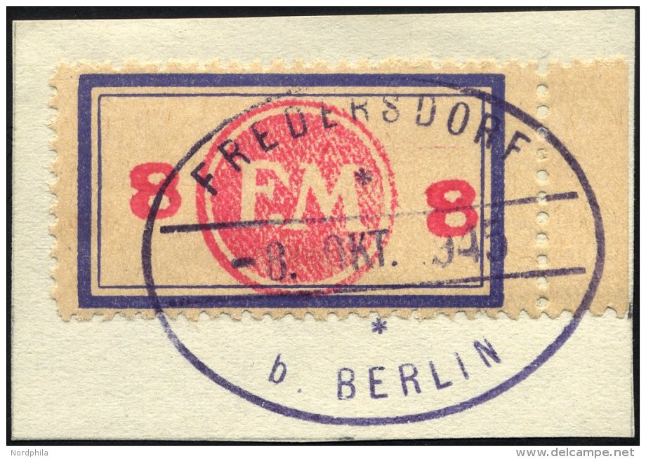 FREDERSDORF Sp 163FI BrfStk, 1945, 8 Pf., Rahmengröße 38x21 Mm, Mit Abart Aufdruck Mittelrosa, Prachtbriefst& - Postes Privées & Locales