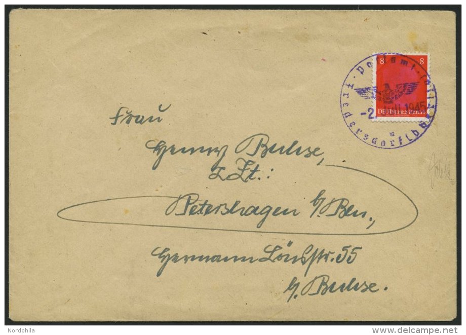 FREDERSDORF II BRIEF, 1945, 8 Pf. Hitler Mit Roter Tinte übermalt, Dienststempel Mit Entferntem Hakenkreuz Vom 2. J - Postes Privées & Locales