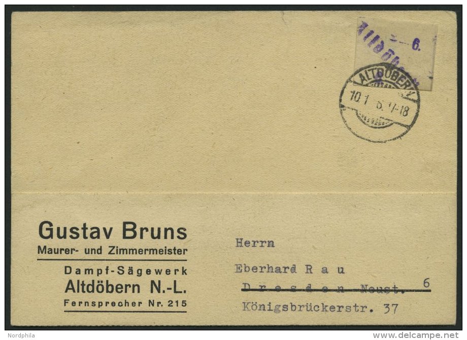 ALTDÖBERN 1II BRIEF, 10.1.1946, 6 Pf. Wertziffer Violett, Stellung II, Prachtkarte, Gepr. Weigelt Mit Befund - Autres & Non Classés