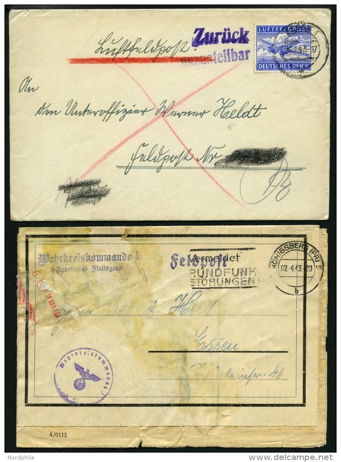 FELDPOST II. WK BELEGE 1943, 2 Verschiedene Feldpostbelege Aus Dem Kessel Um Stralingrad: Luftpostbrief Zurück Unzu - Occupation 1938-45