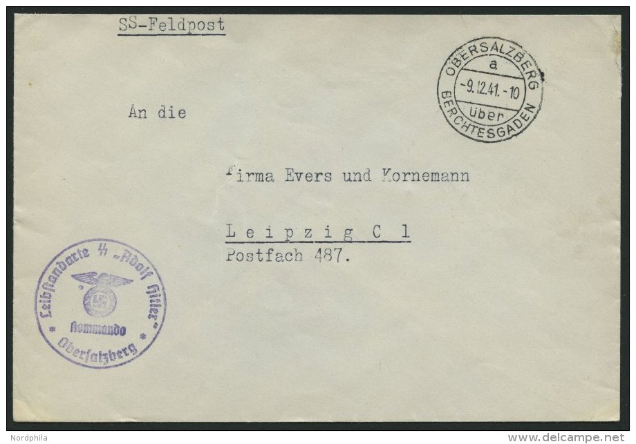 FELDPOST II. WK BELEGE 1941, Feldpostbrief Der SS-Verwaltung Obersalzberg Mit Violettem K1 Leibstandarte SS Adolf Hitler - Occupation 1938-45