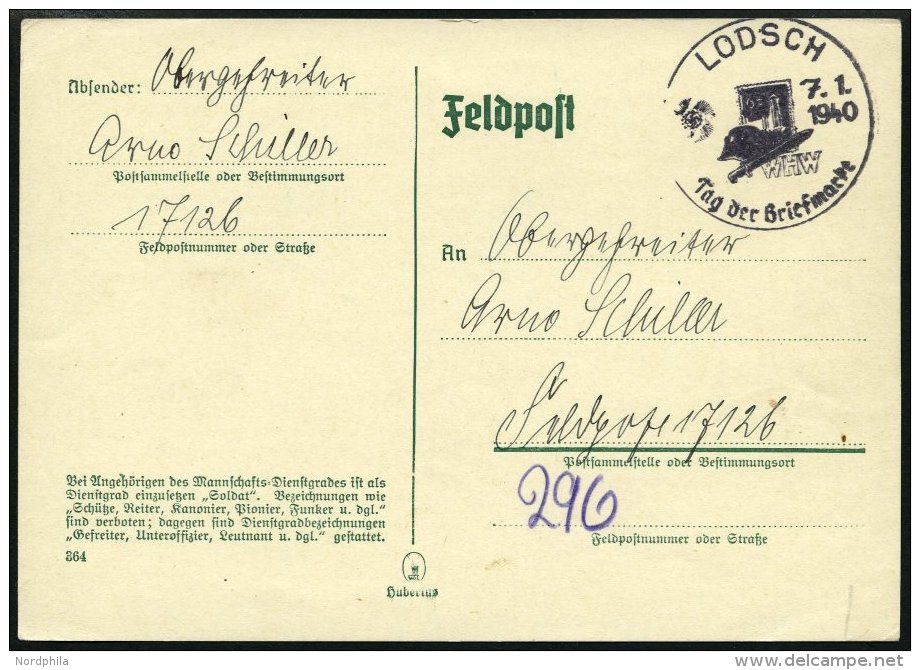 FELDPOST II. WK BELEGE 1940, Feldpost-Postkarte Mit Information über Die Richtige Dienstgradbezeichnung Bei Der Fel - Occupation 1938-45