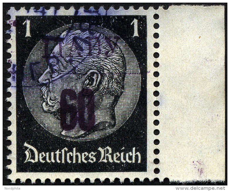 LJADY 1b O, 1941, 60 Kop. Auf 1 Pf. Schwarz, Aufdruck Schwarzviolett, Rechtes Randstück, Pracht, RR!, Fotoattest Zi - Occupation 1938-45