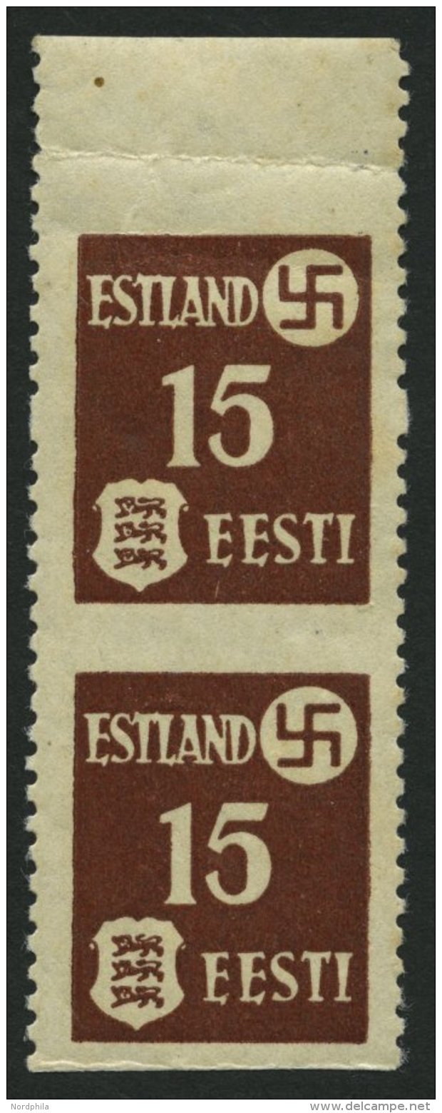 ESTLAND 1yUw Paar **, 1941, 15 K. Rötlichbraun, Gewöhnliches Papier, Waagerecht Ungezähnt Im Senkrechten - Occupation 1938-45