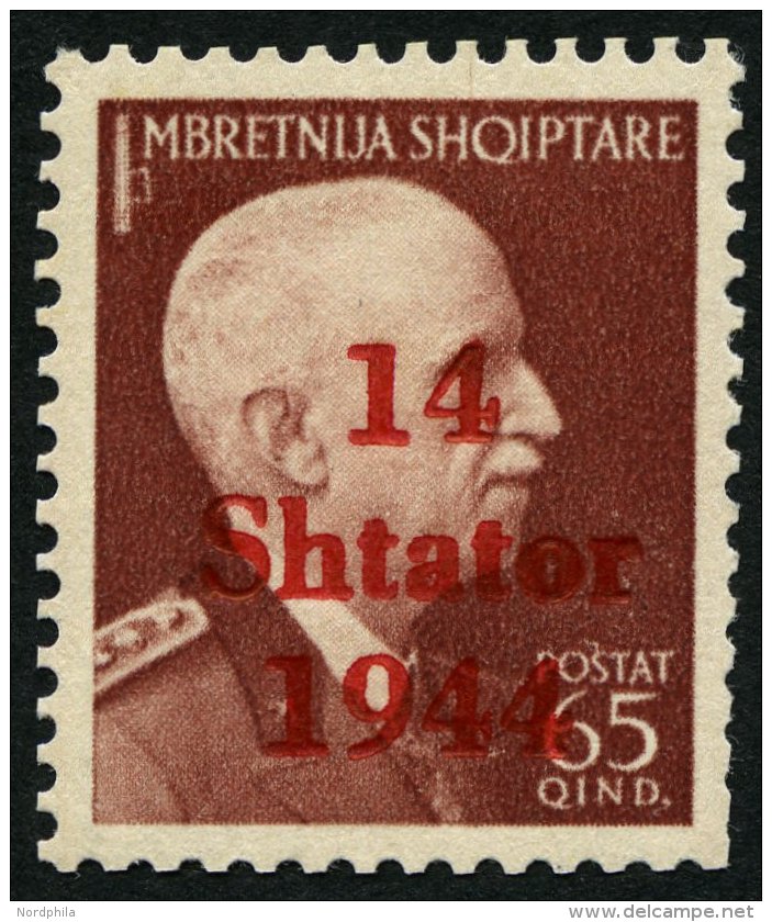 ALBANIEN 10III **, 1943, 65 Q. Karminbraun Mit Abart 1944 Statt 1943, Ein Paar Stumpfe Zähne Sonst Pracht, Gepr. Kr - Occupation 1938-45