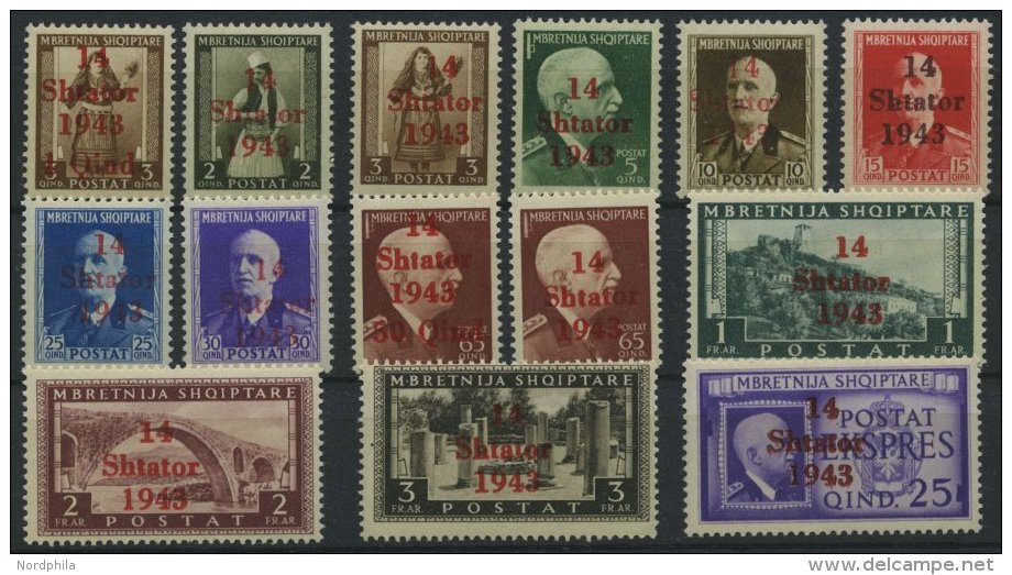 ALBANIEN 1-14 **, 1943, Freimarken, Prachtsatz, Mi. 420.- - Occupazione 1938 – 45