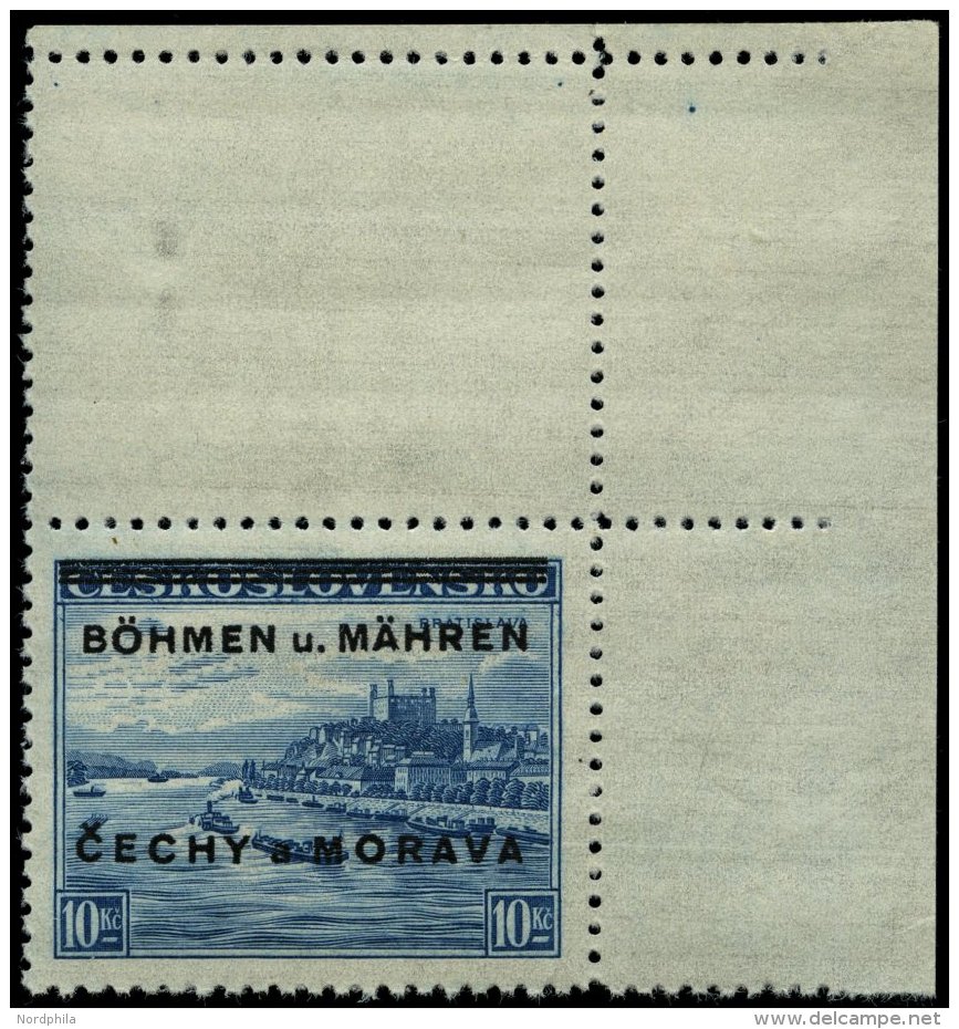 BÖHMEN UND MÄHREN 19LS **, 1939, 10 Kc. Pressburg Mit Senkrechtem Leerfeld, Pracht, Gepr. Gilbert, Mi. 80.- - Autres & Non Classés