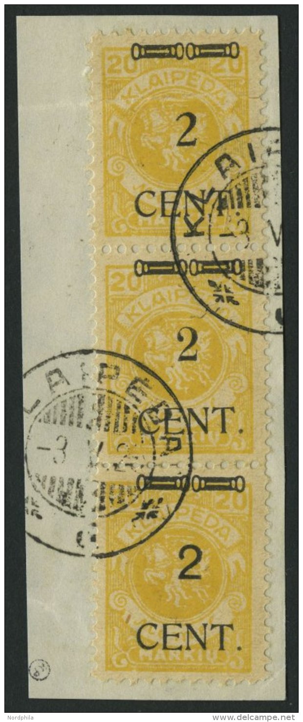 MEMELGEBIET 176 S 2,S 3 BrfStk, 1923, 2 C. Auf 20 M. Dunkelrötlichgelb, Typen II-III-IV Im Senkrechten Dreierstreif - Memel (Klaïpeda) 1923