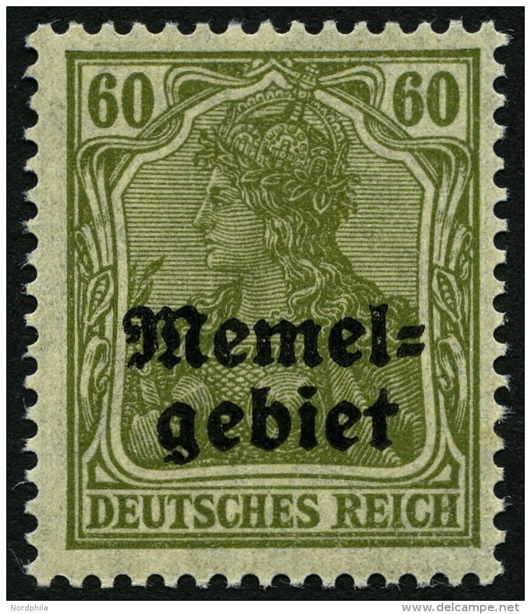 MEMELGEBIET 16y **, 1920, 60 Pf. Oliv, Geriffelter Gummi, Pracht, Gepr. Matheisen, Mi. 650.- - Memel (Klaïpeda) 1923