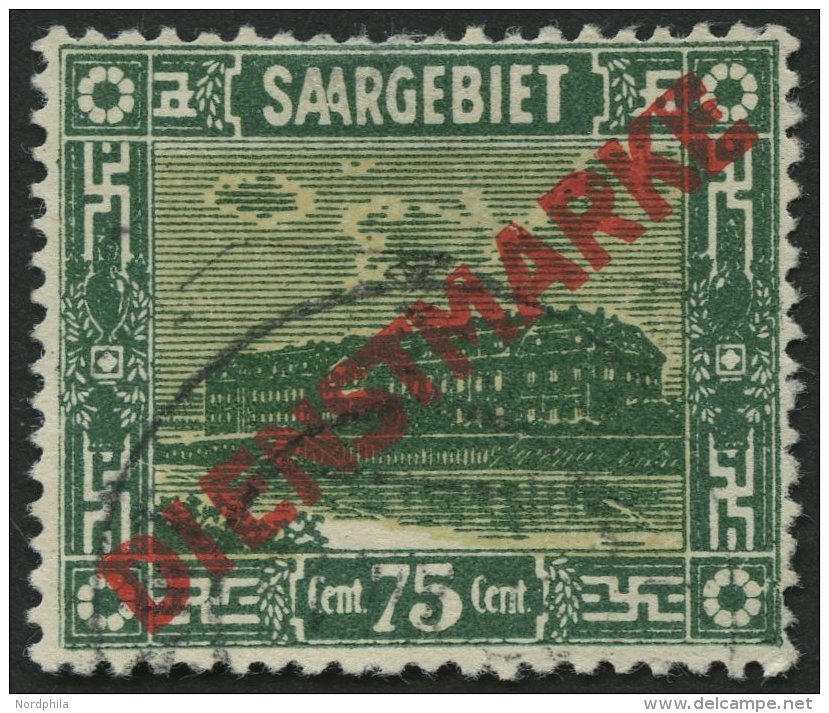 SAARGEBIET D 10PF VII O, 1922, 75 C. Dunkelbläulichgrün/orangeweiß Mit Abart Diagonaler Strich Rechts Im - Autres & Non Classés