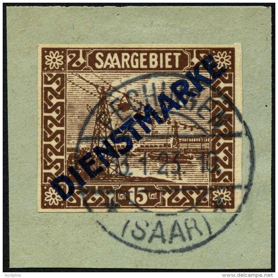 SAARGEBIET D 4IU BrfStk, 1922, 15 C. Diagonaler Aufdruck, Ungezähnt, Mit Rückdatiertem Stempel FECHINGEN, Prac - Autres & Non Classés