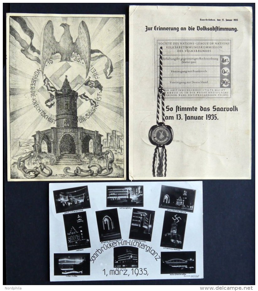SAARGEBIET 28.2.1935, 3 Verschiedene Festpostkarten Vom Letzttag, Feinst/Pracht - Autres & Non Classés