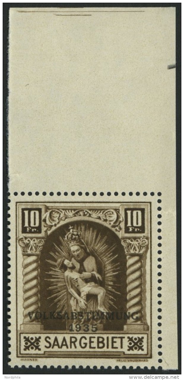 SAARGEBIET 194III **, 1934, 10 Fr. Volksabstimmung Mit Abart Fleck Auf Der 4. Windung Von Unten Auf Der Rechten Säu - Autres & Non Classés