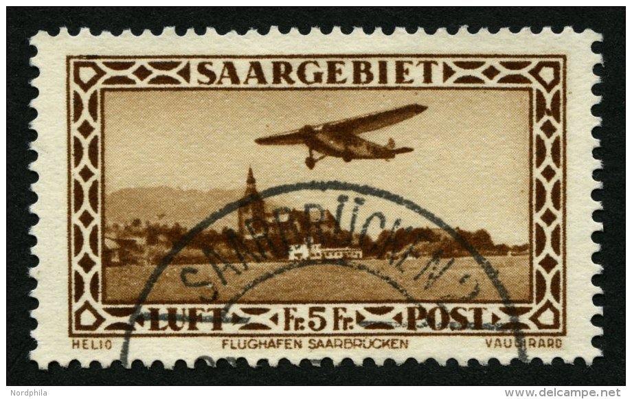 SAARGEBIET 159IV O, 1932, 5 Fr. Flugpost Mit Abart Punkt Im Rechten Rahmen Zwischen Den Beiden Oberen Halbkreisen, Prach - Autres & Non Classés