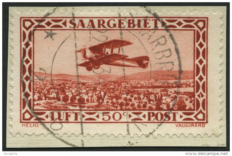 SAARGEBIET 126III BrfStk, 1928, 50 C. Flugpost Mit Abart Unteres Viereck Im Rechten Rahmen Senkrecht Gespalten, Prachtbr - Autres & Non Classés