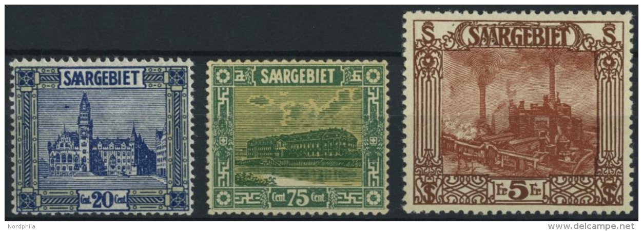 SAARGEBIET 88,93,97 **, 1922, 20 C., 75 C. Und 5 Fr. Landschaftsbilder III, Normale Zähnung, 3 Prachtwerte, Mi. 175 - Autres & Non Classés