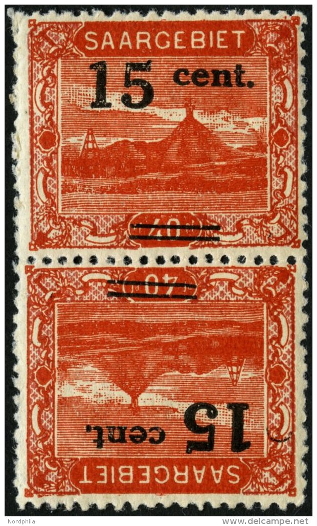 SAARGEBIET 73AKdrIII **, 1921, 12 C. Auf 40 Pf. Schlackenhalde Im Kehrdruckpaar, Type III, Pracht, Gepr. Ney, Mi. 200.- - Autres & Non Classés