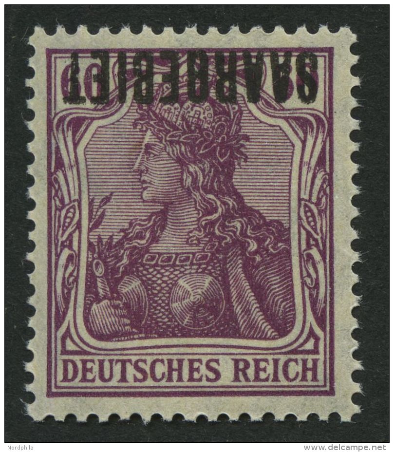 SAARGEBIET 39K **, 1920, 60 Pf. Dunkelgraulila, Kopfstehender Aufdruck, Pracht, Gepr. Burger, Mi. 220.- - Autres & Non Classés