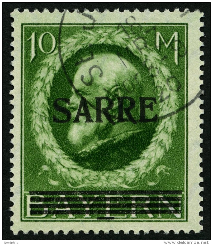 SAARGEBIET 31II O, 1920, 10 M. Bayern-Sarre Mit Abart Fetter Kontrollstrich, Pracht, Gepr. Burger, Mi. 800.- - Autres & Non Classés