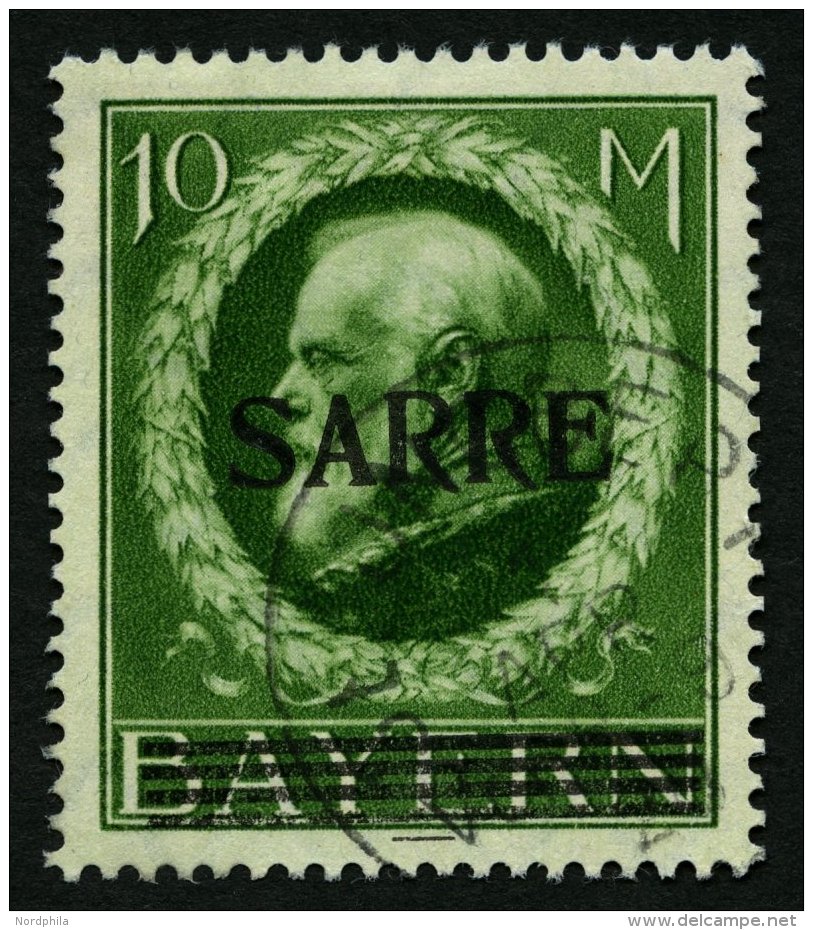 SAARGEBIET 31 O, 1920, 10 M. Bayern-Sarre, Pracht, Gepr. Burger, Mi. 320.- - Autres & Non Classés