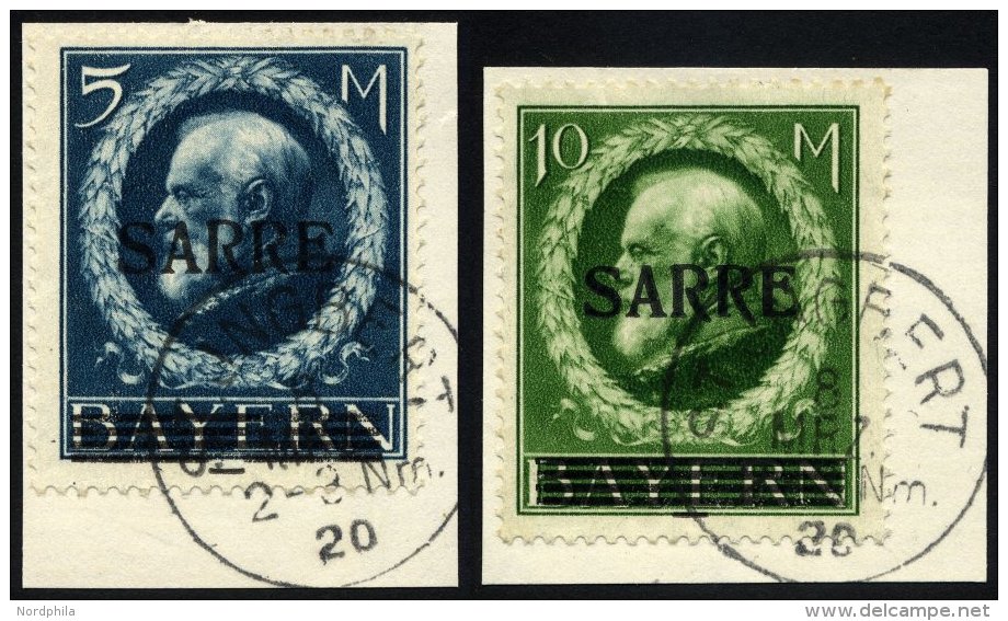 SAARGEBIET 30III,31II BrfStk, 1920, 5 Und 10 M. Bayern-Sarre, Je Mit Abart Fetter Kontrollstrich (Feld 12), 2 Prachtbrie - Otros & Sin Clasificación