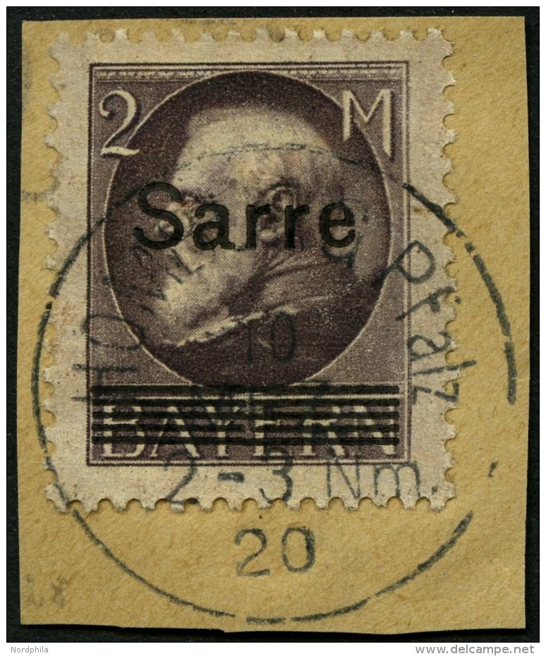 SAARGEBIET 28b BrfStk, 1920, 2 M. Schwarzgrauviolett Bayern-Sarre, Prachtbriefstück, Gepr. Burger, Mi. (170.-) - Autres & Non Classés