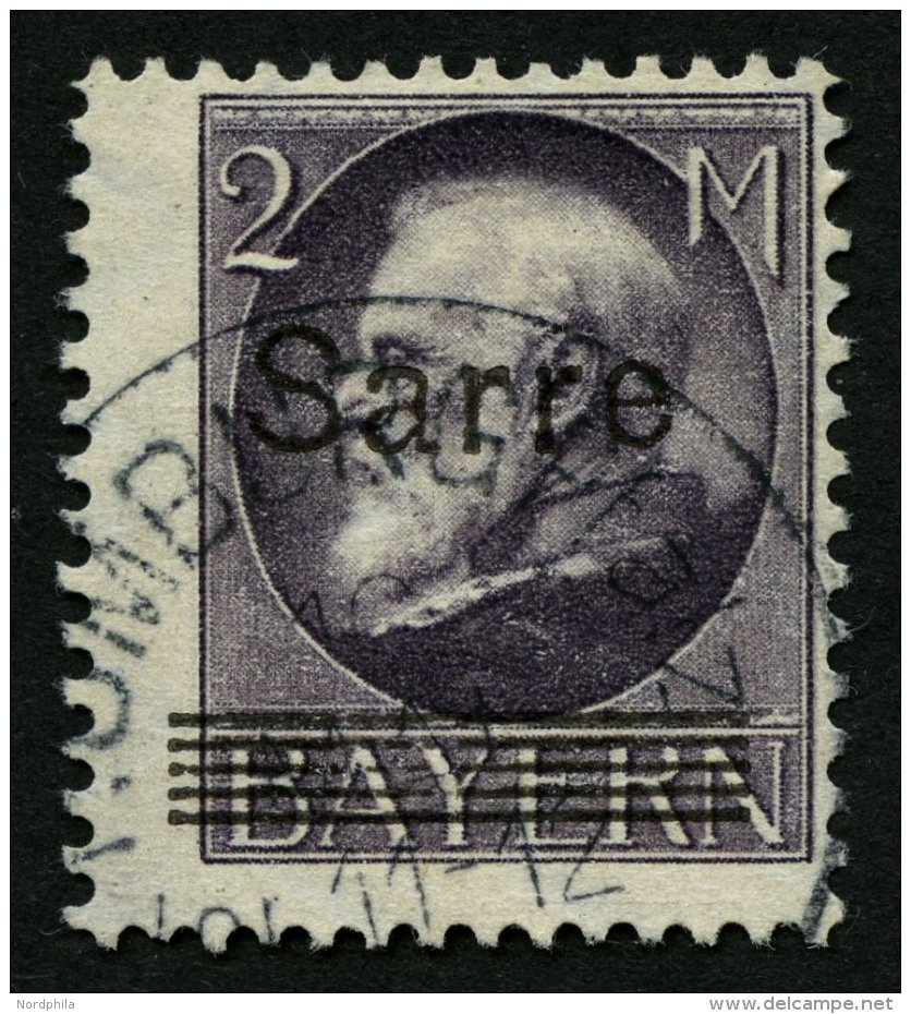 SAARGEBIET 28b O, 1920, 2 M. Schwarzgrauviolett Bayern-Sarre, Pracht, Gepr. Dr. Schneider, Mi. 170.- - Autres & Non Classés