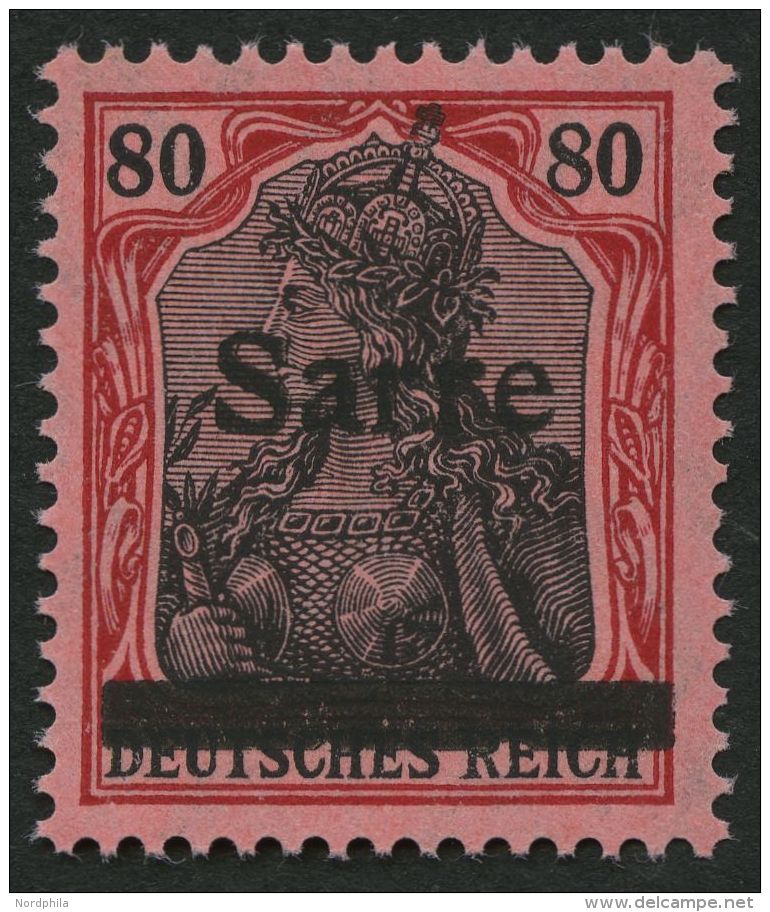 SAARGEBIET 16IJ **, 1920, 80 Pf. Karminrot/grauschwarz Auf Mittelgraurot, Type I, Mit Plattenfehler Zwei Einkerbungen Im - Autres & Non Classés