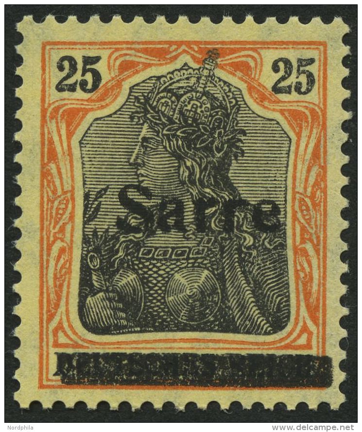 SAARGEBIET 9bI **, 1920, 25 Pf. Gelborange/schwarz Auf Gelbweiß, Pracht, Gepr. Braun, Mi. 90.- - Autres & Non Classés