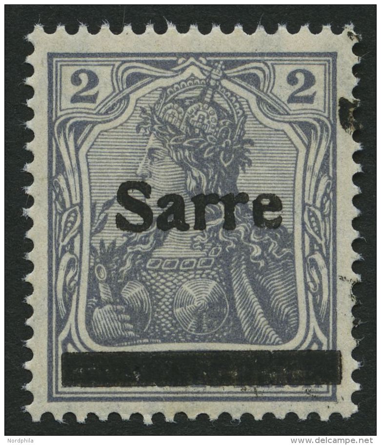 SAARGEBIET A1 D **, 1920, 2 Pf. Dunkelblaugrau (schraffierter Hintergrund), Aufdruck Irrtümlich Auf Dt. Reich Mi.Nr - Autres & Non Classés