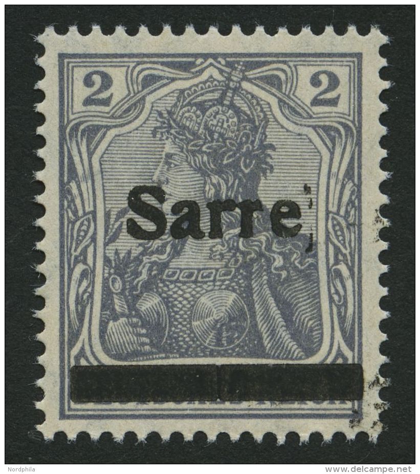 SAARGEBIET A1 A+SI **, 1920, 2 Pf. Dunkelblaugrau (schraffierter Hintergrund), Aufdruck Irrtümlich Auf Dt. Reich Mi - Autres & Non Classés