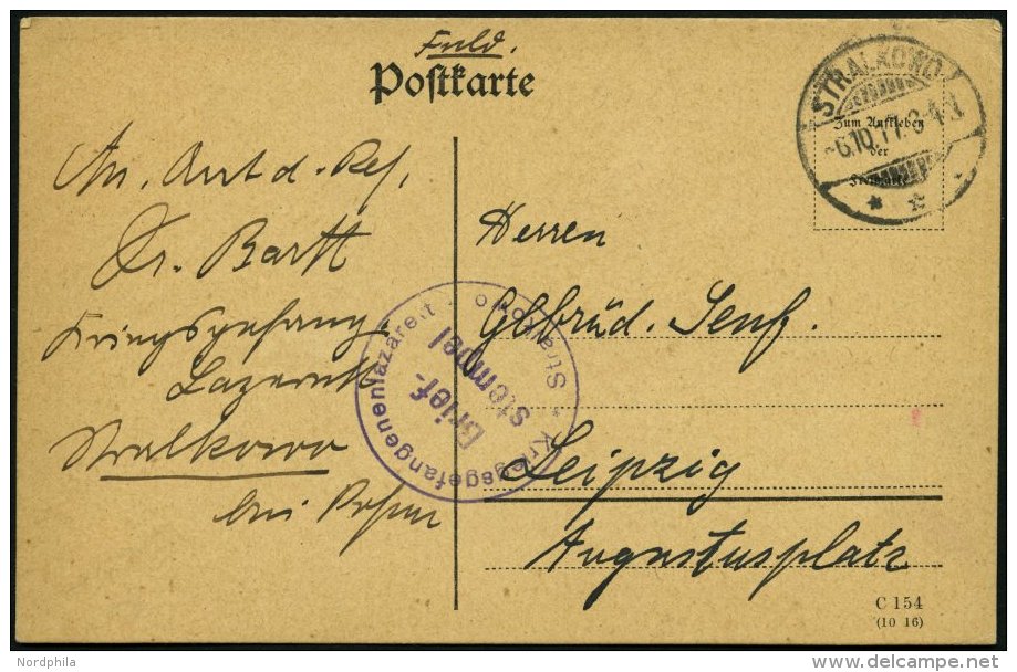 FELDPOST I.WK 1917, Feldpostkarte Mit Violettem K1 KRIEGSGEFANGENENLAZERETT STRALKOWO Nach Leipzig, Feinst - Oblitérés