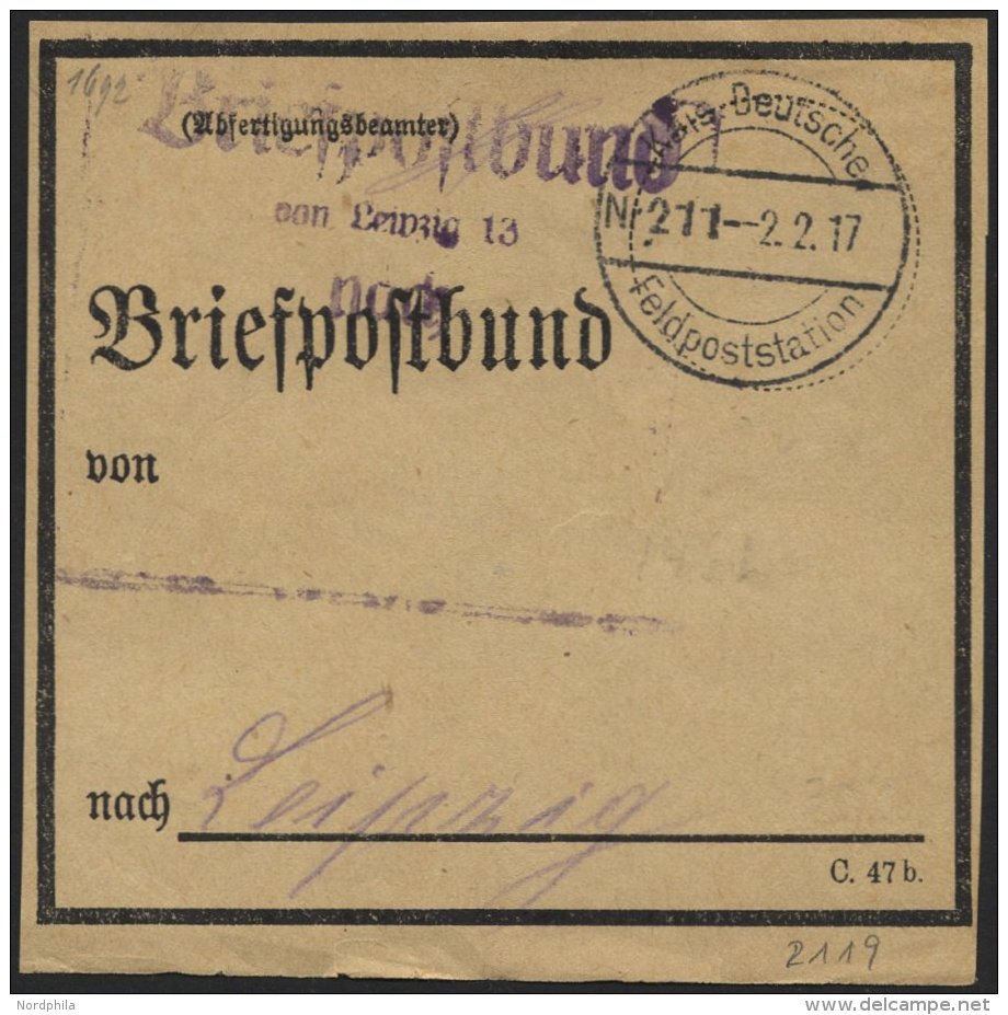 DT. FP IM BALTIKUM 1914/18 KAIS. DEUTSCHE FELDPOSTSTATION NR. 211, 2.2.17, Auf Briefpostbund-Zettel (C 47b) Für Ein - Lettonie