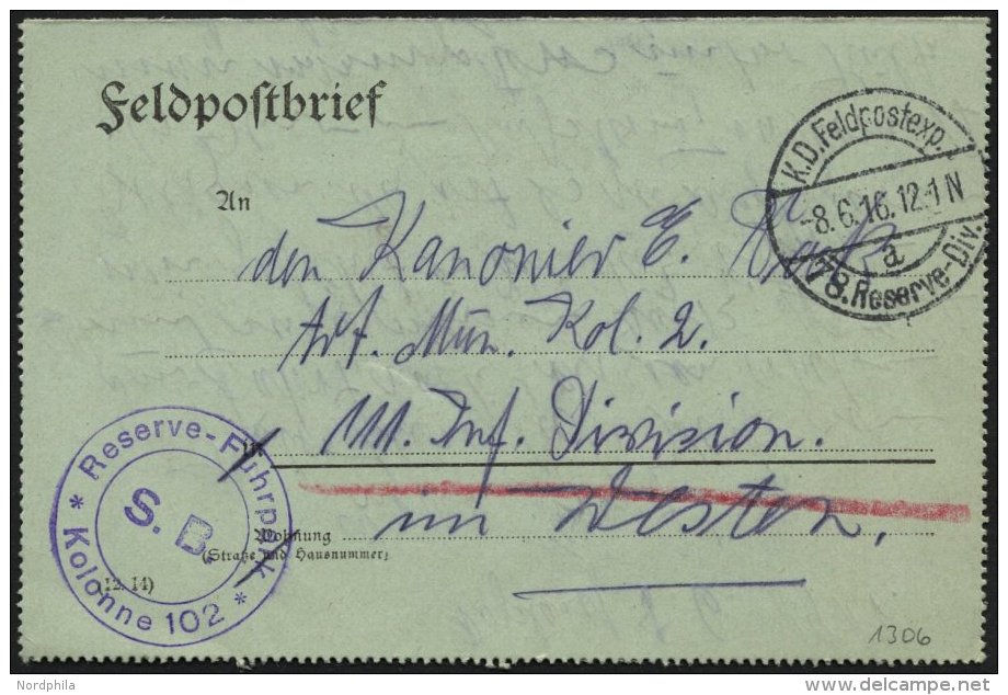 DT. FP IM BALTIKUM 1914/18 K.D. FELDPOSTEXP. 78. RESERVE DIV. A, 8.6.16, Auf Feldpostbrief An Die 111. Inf. Division Im - Lettonie