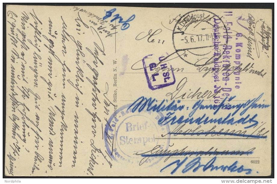 DT. FP IM BALTIKUM 1914/18 Feldpoststation Nr. 161, 5.6.17, Mit Ausgestanztem Stempel K.D. FELDPOST * B Auf Ansichtskart - Lettonie