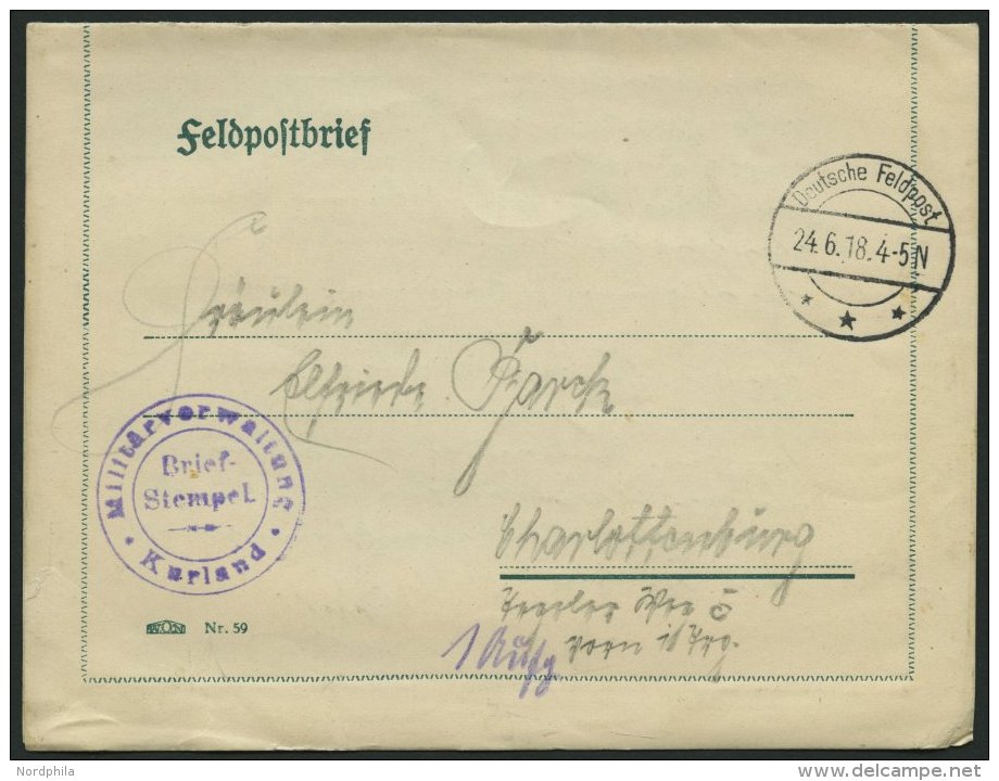 DT. FP IM BALTIKUM 1914/18 Militätverwaltung Kurland, Violetter Briefstempel, Mit Tarnstempel DEUTSCHE FELDPOST *** - Lettonie