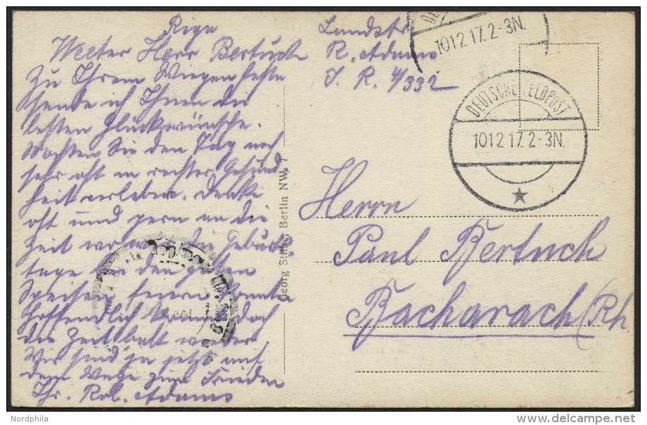 LETTLAND 77. Reserve-Division, 10.12.17, Mit Stummem Stempel DEUTSCHE FELDPOST * Auf Ansichtskarte (Riga-Deutsches Stadt - Lettonie