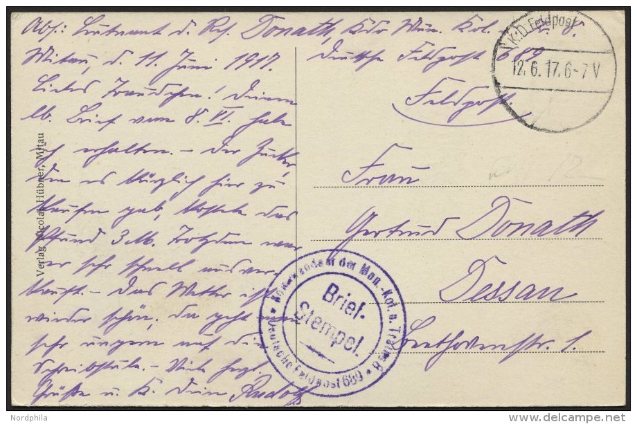 LETTLAND 8. Armee, 12.6.17, Mit Ausgestanztem Stempel K.D. FELDPOST Auf Ansichtskarte (Mitau-Der Große Club) Von M - Lettonie