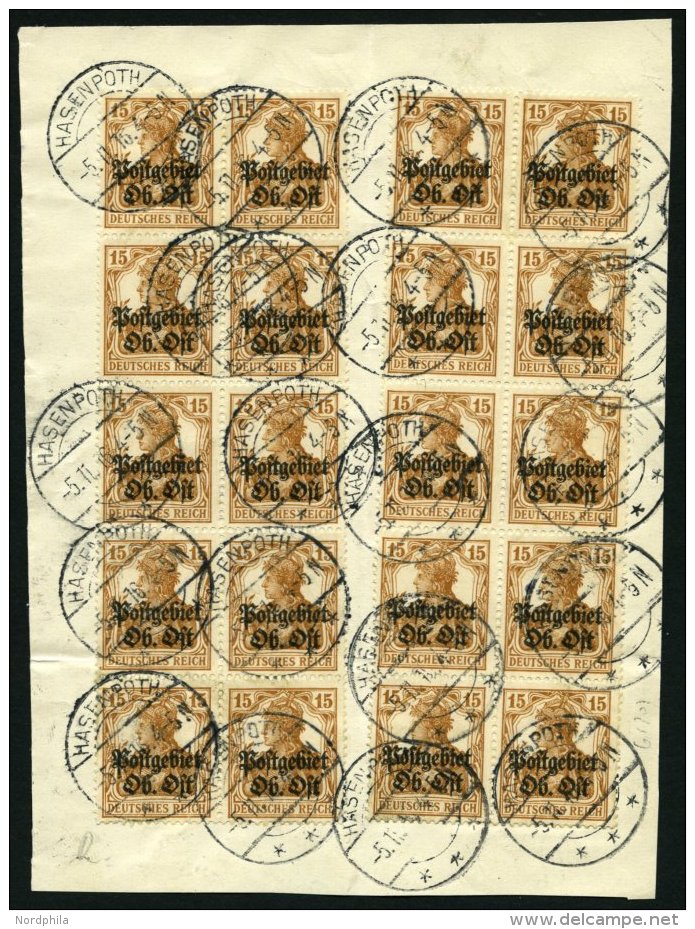 POSTGEBIET OB.OST 6 BrfStk, 1916, 15 Pf. Braunocker, 20x Auf Großem Briefstück Mit Stempeln HASENPOTH, Pracht - Autres & Non Classés