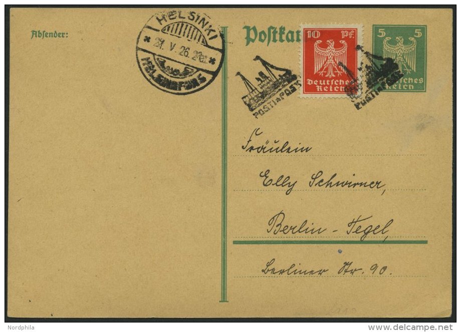 DEUTSCHE SCHIFFSPOST DR 357,P 156 BRIEF, 1926, Schiffspostkarte Nach Berlin Von Der Überfahrt STETTIN-HELSINKI Mit - Marittimi