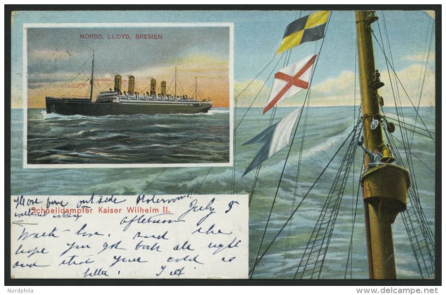 DEUTSCHE SCHIFFSPOST DR 71 BRIEF, BREMEN NEW YORK, 4.7.06, Farbige Ansichtskarte Des Schnelldampfers Kaiser Wilhelm II., - Maritime
