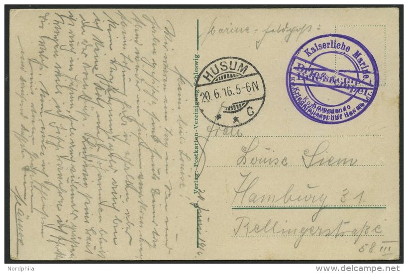 MSP VON 1914 - 1918 (Kriegsfeuerschiff Der Hever), 20.6.1916, Violetter Briefstempel, Poststempel Husum, Feldpost-Ansich - Maritime