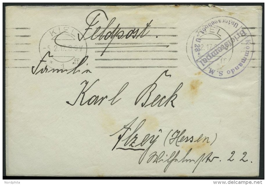 MSP VON 1914 - 1918 (II. Unterseeboots-Halbflottille), 5.2.1917, Violetter Briefstempel, Feldpostbrief Von Bord Des U-Bo - Maritime