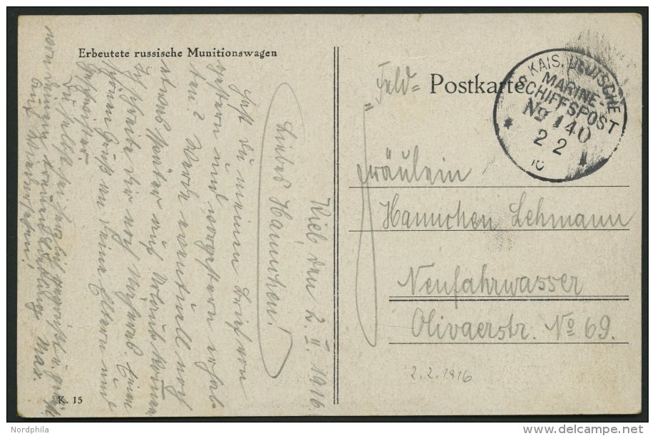 MSP VON 1914 - 1918 140 (Großer Kreuzer ROON), 2.2.1916, Feldpost-Ansichtskarte Von Bord Der Roon, Pracht - Maritiem