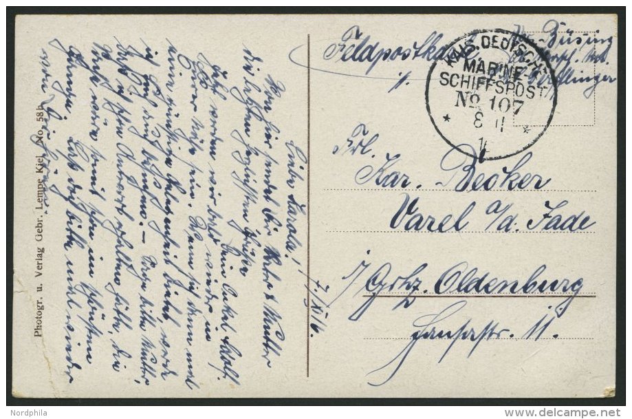 MSP VON 1914 - 1918 107 (Schlachtkreuzer DERFFLINGER), 8.11.1916, Feldpost-Ansichtskarte Von Bord Der Derfflinger, Karte - Maritime