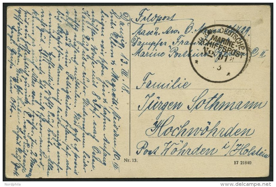 MSP VON 1914 - 1918 91a (Kleiner Kreuzer FRANKFURT), 13.1.1918, Feldpost-Ansichtskarte Von Bord Der Frankfurt, Pracht - Maritime