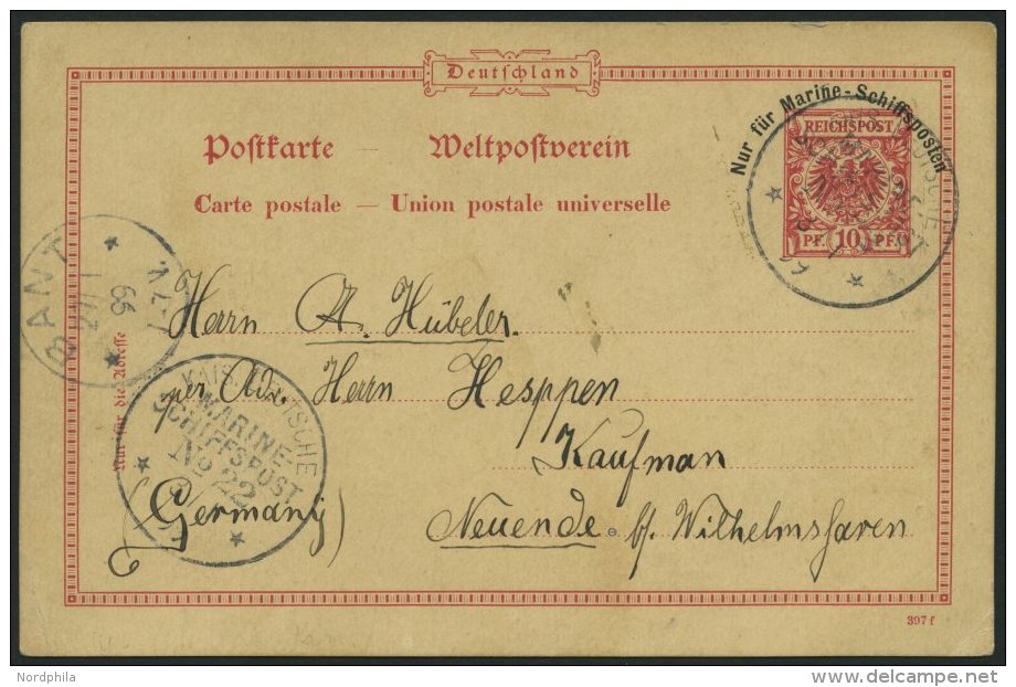 MSP BIS 1914 MSP P 1 BRIEF, 22 (S.M.S. WOLF), 31.1.99, 10 Pf. MSP-Ganzsachenkarte Aus Viktoria (Kamerun), Pracht - Maritime