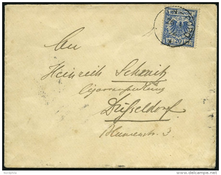 TOGO V 48b BRIEF, 26.4.1892, 20 Pf. Blau Auf Brief Von KLEIN-POPO über Lome Nach Düsseldorf, Pracht, Gepr. Ste - Togo